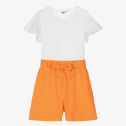 iDO Junior-Girls White & Orange Shorts Set | Childrensalon Outlet