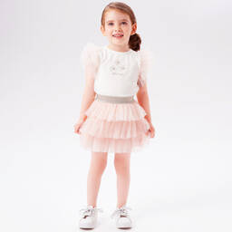 iDO Малыши-Бело-розовая хлопковая футболка | Childrensalon Outlet