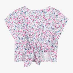 آي دو Junior-بلوزة قطن بوبلين لون أبيض وزهري للبنات | Childrensalon Outlet