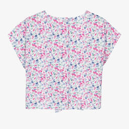آي دو Junior-بلوزة قطن بوبلين لون أبيض وزهري للبنات | Childrensalon Outlet
