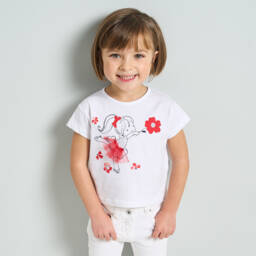 iDO Baby-تيشيرت باليرينا أبيض براق للبنات | Childrensalon Outlet