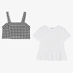 iDO Junior-Girls White T-Shirt & Gingham Crop Top | Childrensalon Outlet