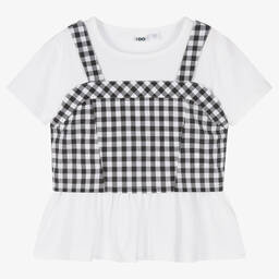iDO Junior-Girls White T-Shirt & Gingham Crop Top | Childrensalon Outlet