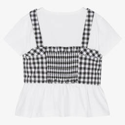 iDO Junior-Girls White T-Shirt & Gingham Crop Top | Childrensalon Outlet