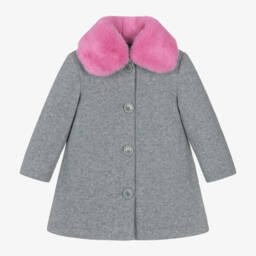iDO Малыши-Girls Wool Coat with Pink Collar | Childrensalon Outlet