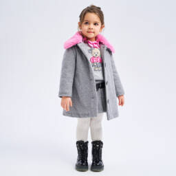 iDO Малыши-Girls Wool Coat with Pink Collar | Childrensalon Outlet
