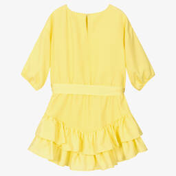 iDO Junior-فستان شيفون مزين بكشكش لون أصفر | Childrensalon Outlet