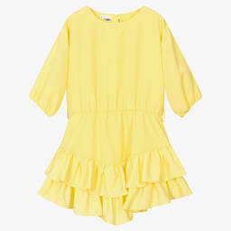 iDO Junior-فستان شيفون مزين بكشكش لون أصفر | Childrensalon Outlet