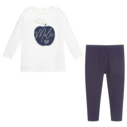 iDO Baby-ليغنغز وتوب قطن جيرسي لون عاجي وكحلي للبنات | Childrensalon Outlet