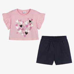iDO Baby-طقم شورت قطن جيرسي لون زهري وكحلي للأطفال | Childrensalon Outlet