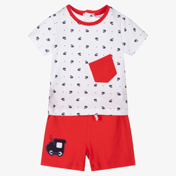 iDO Mini-Red Cotton Baby Shorts Set | Childrensalon Outlet
