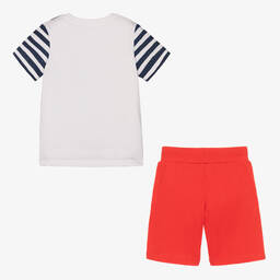 iDO Baby-White, Blue & Red Cotton Shorts Set | Childrensalon Outlet