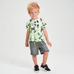 iDO Baby-White & Green Cotton T-Shirt | Childrensalon Outlet