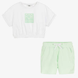iDO Для младших-Белый топ и мятно-зеленые шорты из хлопка | Childrensalon Outlet