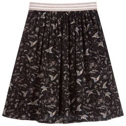IKKS-Black Crane Print Skirt | Childrensalon Outlet