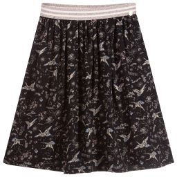 IKKS-Black Crane Print Skirt | Childrensalon Outlet