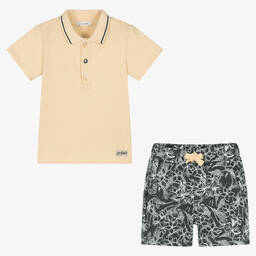 IKKS-Boys Beige & Black Shorts Set | Childrensalon Outlet