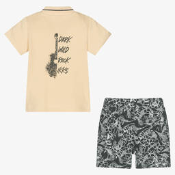 IKKS-Boys Beige & Black Shorts Set | Childrensalon Outlet