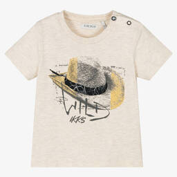 IKKS-Boys Beige Cotton T-Shirt | Childrensalon Outlet