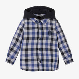 IKKS-Boys Blue Check Cotton Shirt | Childrensalon Outlet