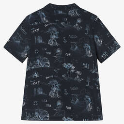 IKKS-Boys Blue Viscose Shirt | Childrensalon Outlet