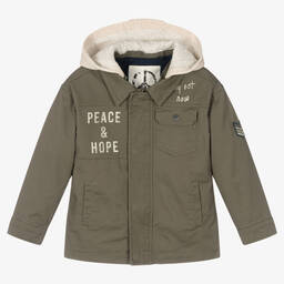 آي كيه كيه إس-Boys Green Hooded Cotton Jacket | Childrensalon Outlet