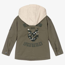 آي كيه كيه إس-Boys Green Hooded Cotton Jacket | Childrensalon Outlet