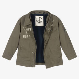 آي كيه كيه إس-Boys Green Hooded Cotton Jacket | Childrensalon Outlet