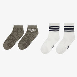 IKKS-Boys White & Green Cotton Socks (2 Pack) | Childrensalon Outlet
