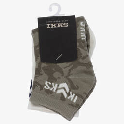 IKKS-Boys White & Green Cotton Socks (2 Pack) | Childrensalon Outlet
