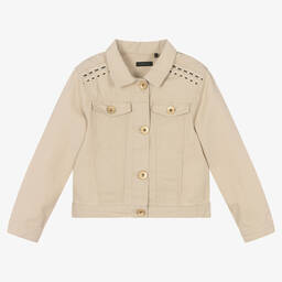 آي كيه كيه إس-Girls Beige Canvas Jacket | Childrensalon Outlet