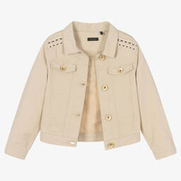 آي كيه كيه إس-Girls Beige Canvas Jacket | Childrensalon Outlet