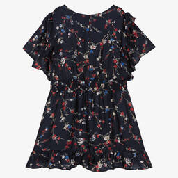 IKKS-Girls Blue Floral Silk Dress | Childrensalon Outlet