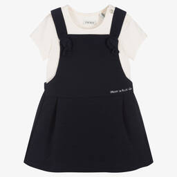 آي كيه كيه إس-Girls Blue & Ivory Dress Set | Childrensalon Outlet