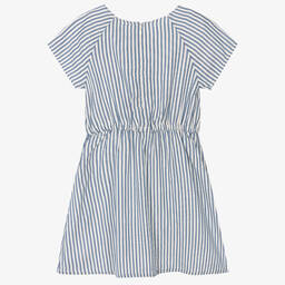 آي كيه كيه إس-Girls Blue Stripe Viscose Dress | Childrensalon Outlet