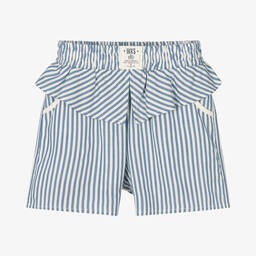 IKKS-Girls Blue Striped Viscose Shorts | Childrensalon Outlet