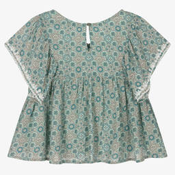 IKKS-Girls Blue Tile Print Blouse | Childrensalon Outlet