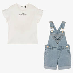 IKKS-Girls Denim Dungaree Shorts Set | Childrensalon Outlet