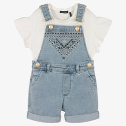 IKKS-Girls Denim Dungaree Shorts Set | Childrensalon Outlet