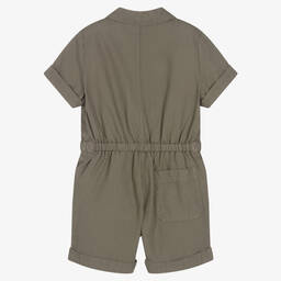 IKKS-Girls Green Cotton Twill Playsuit | Childrensalon Outlet