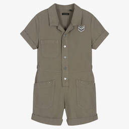 IKKS-Girls Green Cotton Twill Playsuit | Childrensalon Outlet