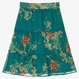 IKKS-Girls Green Floral Tiered Skirt | Childrensalon Outlet