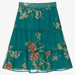 IKKS-Girls Green Floral Tiered Skirt | Childrensalon Outlet