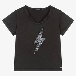 IKKS-Girls Grey Cotton T-Shirt | Childrensalon Outlet