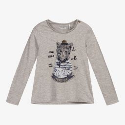 IKKS-Girls Grey Cotton Top | Childrensalon Outlet