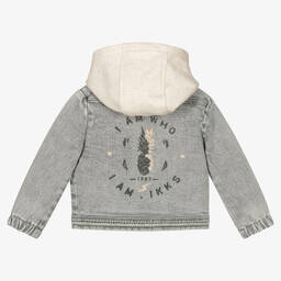 IKKS-Girls Grey Hooded Denim Jacket | Childrensalon Outlet