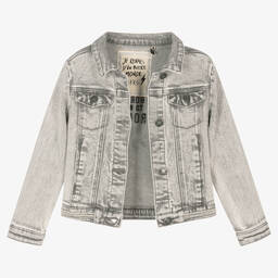 IKKS-Girls Grey Hooded Denim Jacket | Childrensalon Outlet