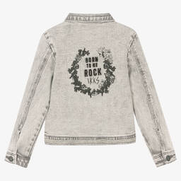 IKKS-Girls Grey Hooded Denim Jacket | Childrensalon Outlet