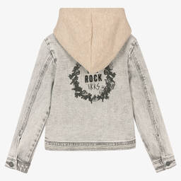 IKKS-Girls Grey Hooded Denim Jacket | Childrensalon Outlet
