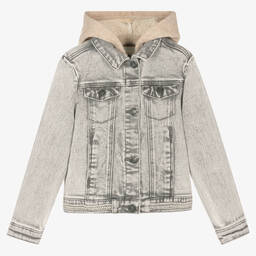 IKKS-Girls Grey Hooded Denim Jacket | Childrensalon Outlet